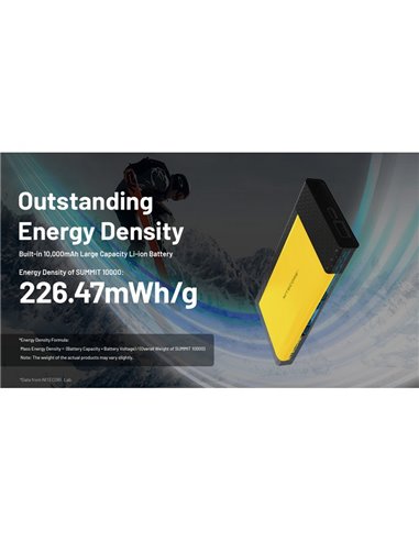 Batterie externe rechargeable 10 000 mAh en fibre de carbone (38,5 Wh), puissance de sortie 20 W SUMMIT 10000 172 g IPX5
