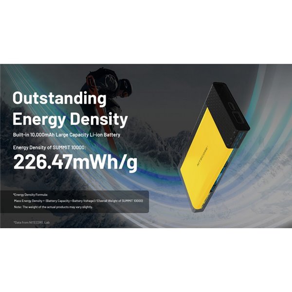 Power Bank recarregável 10.000 mAh fibra de carbono (38,5 Wh), saída de 20 W SUMMIT 10000 172 g IPX5