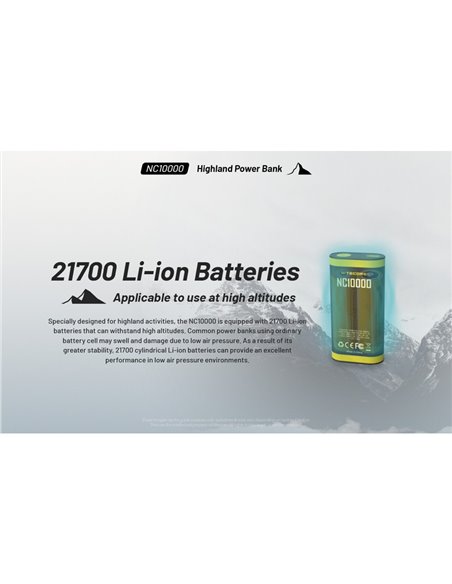 Batería recargable NC10000 Power Bank Li-ion 10,000 mAh 3.6 V (36 Wh) con linterna 50Lm USB-C IPX5