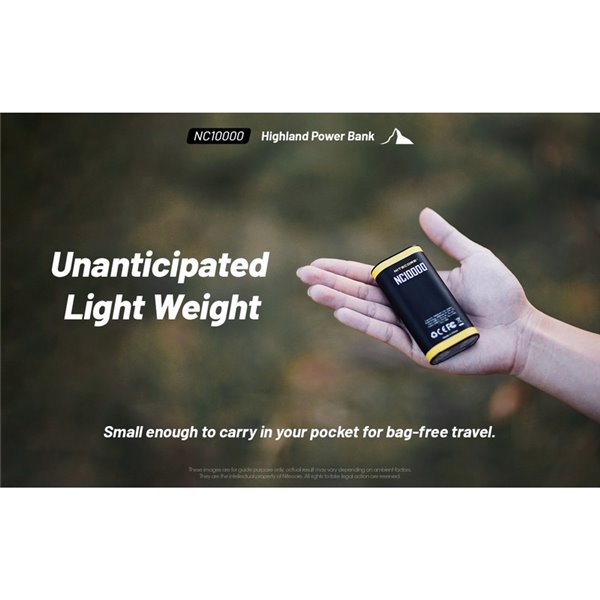 Batería recargable NC10000 Power Bank Li-ion 10,000 mAh 3.6 V (36 Wh) con linterna 50Lm USB-C IPX5