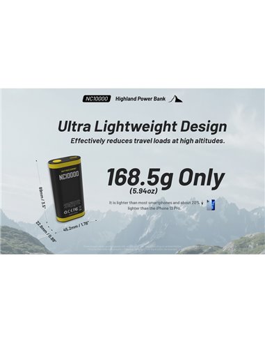 Batería recargable NC10000 Power Bank Li-ion 10,000 mAh 3.6 V (36 Wh) con linterna 50Lm USB-C IPX5
