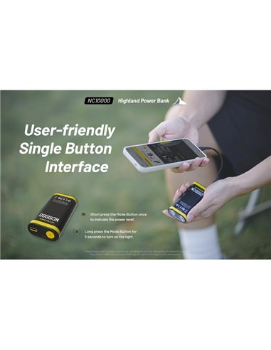 Batería recargable NC10000 Power Bank Li-ion 10,000 mAh 3.6 V (36 Wh) con linterna 50Lm USB-C IPX5