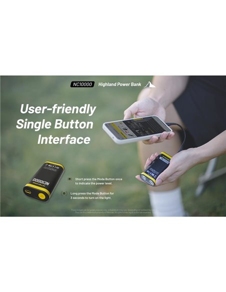 Batterie externe NC10000 Li-ion 10 000 mAh 3,6 V (36 Wh) rechargeable avec lampe de poche USB-C IPX5 50 Lm