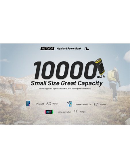 Batería recargable NC10000 Power Bank Li-ion 10,000 mAh 3.6 V (36 Wh) con linterna 50Lm USB-C IPX5