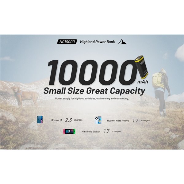 Batería recargable NC10000 Power Bank Li-ion 10,000 mAh 3.6 V (36 Wh) con linterna 50Lm USB-C IPX5