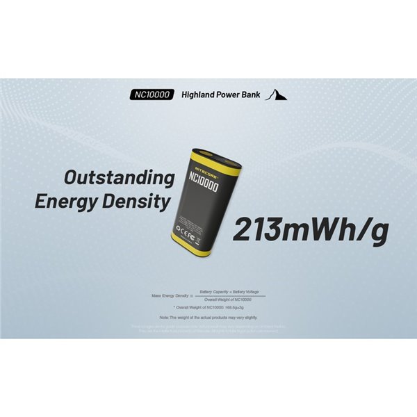 Batería recargable NC10000 Power Bank Li-ion 10,000 mAh 3.6 V (36 Wh) con linterna 50Lm USB-C IPX5