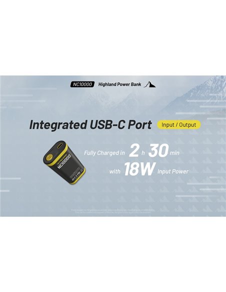 Batterie externe NC10000 Li-ion 10 000 mAh 3,6 V (36 Wh) rechargeable avec lampe de poche USB-C IPX5 50 Lm