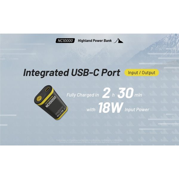 Batería recargable NC10000 Power Bank Li-ion 10,000 mAh 3.6 V (36 Wh) con linterna 50Lm USB-C IPX5