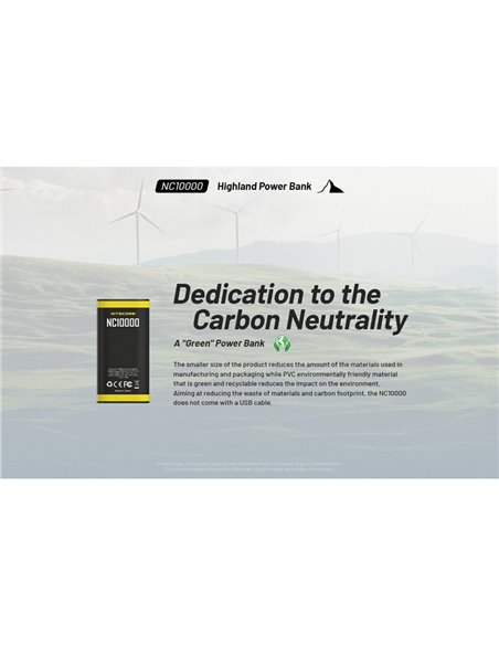 Batería recargable NC10000 Power Bank Li-ion 10,000 mAh 3.6 V (36 Wh) con linterna 50Lm USB-C IPX5