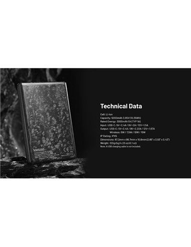 Batería recargable NW5000 magnética y ultrafina, Power-Bank 5000 mAh 3,85 V (19,25 Wh)