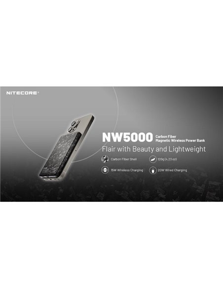 Bateria magnética recarregável ultrafina NW5000, Power Bank 5000 mAh 3,85 V (19,25 Wh)