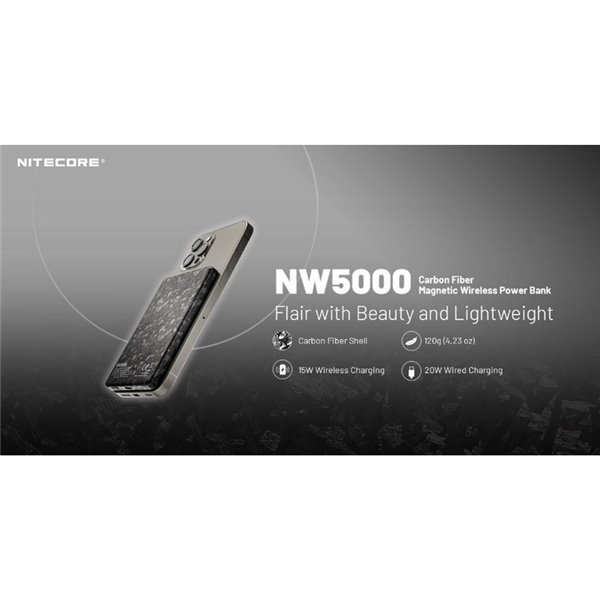 Bateria magnética recarregável ultrafina NW5000, Power Bank 5000 mAh 3,85 V (19,25 Wh)