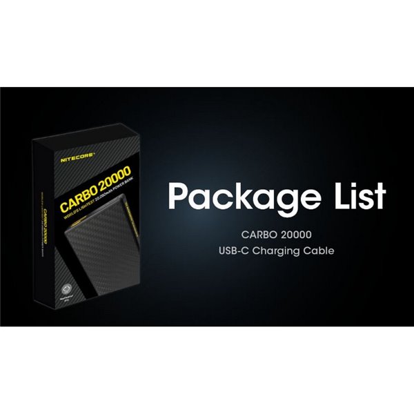 Batería recargable CARBO 20000 Power-Bank 20,000 mAh (77 Wh) 295g potencia salida 20W USB-C