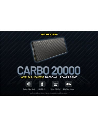Batería recargable CARBO 20000 Power-Bank 20,000 mAh (77 Wh) 295g potencia salida 20W USB-C