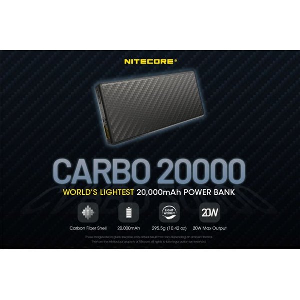 Batería recargable CARBO 20000 Power-Bank 20,000 mAh (77 Wh) 295g potencia salida 20W USB-C