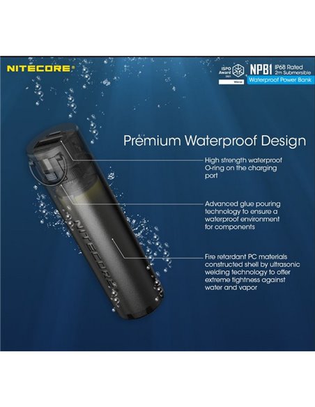 Batterie rechargeable NPB1 5000 mAh 3,64 V (18,2 Wh) Micro-USB-C et A submersible et températures extrêmes IP68