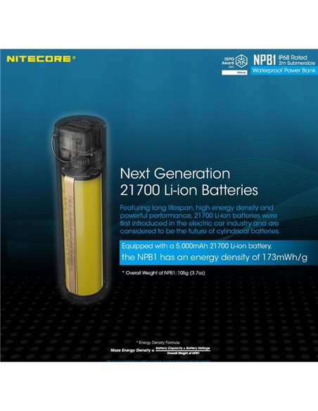 Bateria recarregável NPB1 5000 mAh 3,64 V (18,2 Wh) Micro-USB-C e A submersível e temperaturas extremas IP68