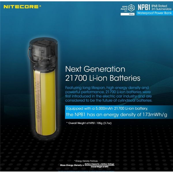 Batería recargable NPB1 5000 mAh 3,64 V (18,2Wh) Micro-USB-C y A sumergible y temperaturas extremas IP68