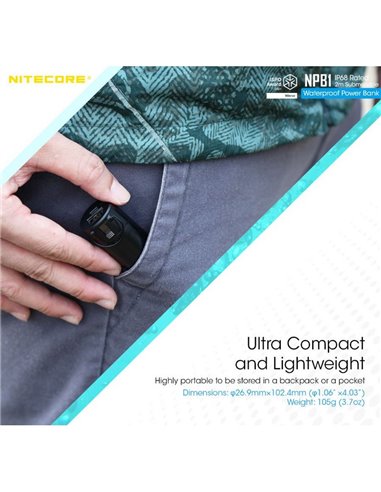 Bateria recarregável NPB1 5000 mAh 3,64 V (18,2 Wh) Micro-USB-C e A submersível e temperaturas extremas IP68