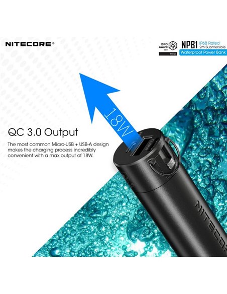 Batería recargable NPB1 5000 mAh 3,64 V (18,2Wh) Micro-USB-C y A sumergible y temperaturas extremas IP68