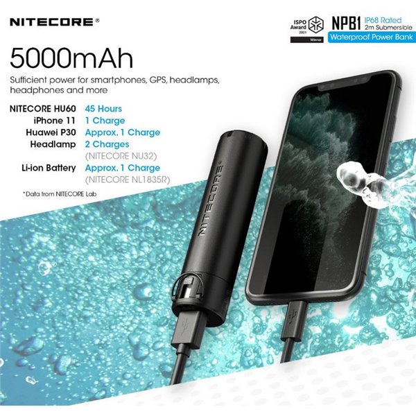 Batería recargable NPB1 5000 mAh 3,64 V (18,2Wh) Micro-USB-C y A sumergible y temperaturas extremas IP68