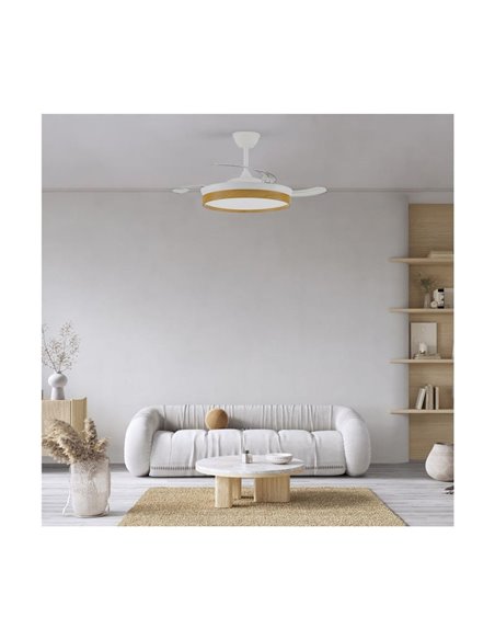 Ventilador LED aspas retráctiles PANECO, 45W 4400Lm CCT Dim, con temporizador