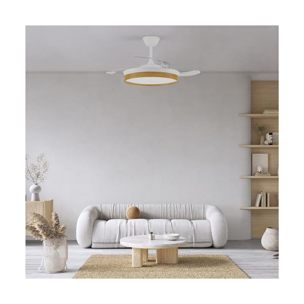 Ventilador LED aspas retráctiles PANECO, 45W 4400Lm CCT Dim, con temporizador