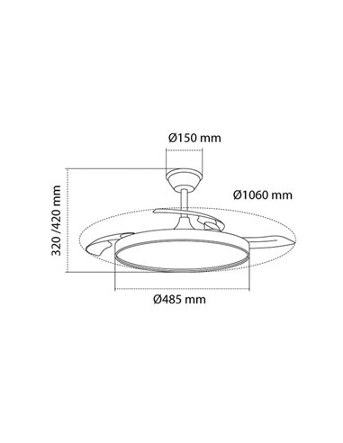 Ventilador LED aspas retráctiles PANECO, 45W 4400Lm CCT Dim, con temporizador