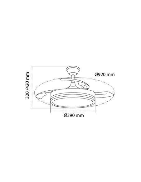 Ventilador LED de aspas retráctiles SUPERECO MINI negro, 39W 3822Lm CCT