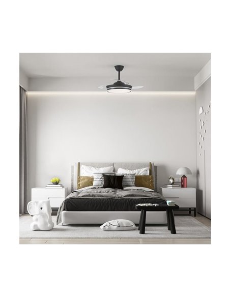 Ventilador LED de aspas retráctiles SUPERECO MINI negro, 39W 3822Lm CCT