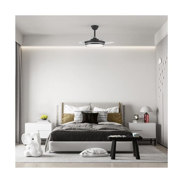 Ventilador LED de aspas retráctiles SUPERECO MINI negro, 39W 3822Lm CCT