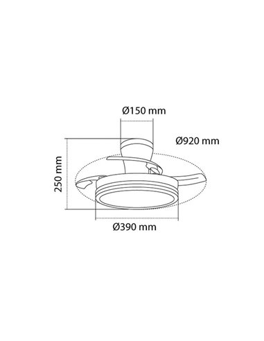 Ventoinha LED de lâmina retrátil SUPERECO LONG MINI, 39W 3822Lm CCT