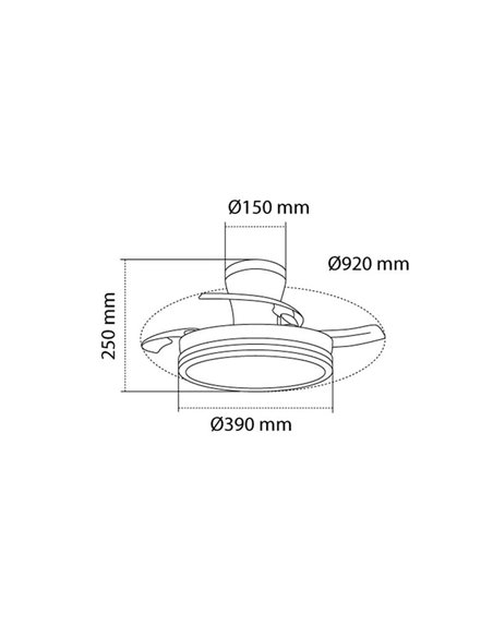 Ventoinha LED de lâmina retrátil SUPERECO LONG MINI, 39W 3822Lm CCT