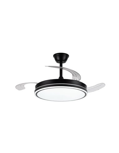 Ventoinha de teto LED com pás retráteis EVO preto, 72W 7920Lm CCT Dim Smart