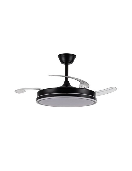 Ventoinha de teto LED com pás retráteis EVO preto, 72W 7920Lm CCT Dim Smart