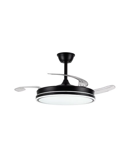 Ventoinha de teto LED com pás retráteis EVO preto, 72W 7920Lm CCT Dim Smart