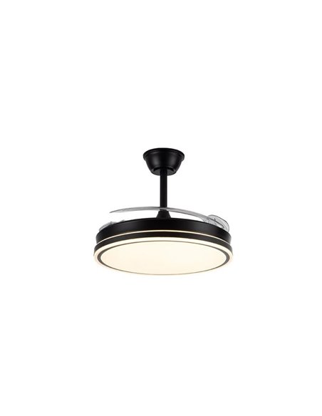 Ventoinha de teto LED com pás retráteis EVO preto, 72W 7920Lm CCT Dim Smart
