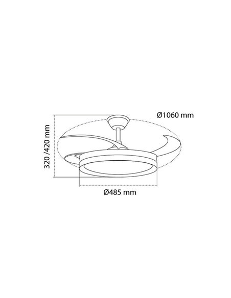 Ventilador de techo LED con aspas retráctiles EVO negro, 72W 7920Lm CCT Dim Smart