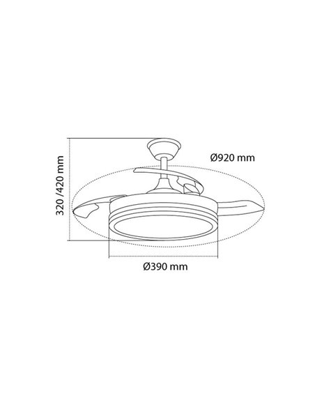 Ventilador de techo LED con aspas retráctiles EVO MINI blanco, 46W 5520Lm CCT Dim Smart