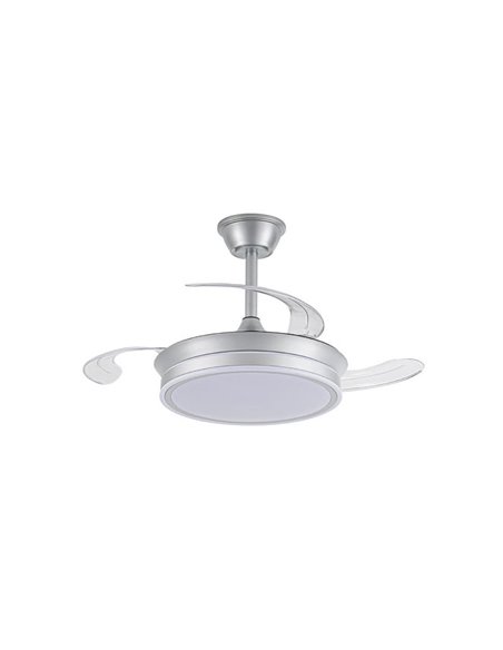 Ventilateur de plafond LED à pales rétractables EVO MINI argent, 46W 5520Lm CCT Dim Smart