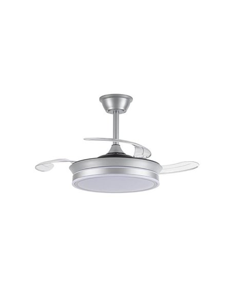 Ventilateur de plafond LED à pales rétractables EVO MINI argent, 46W 5520Lm CCT Dim Smart
