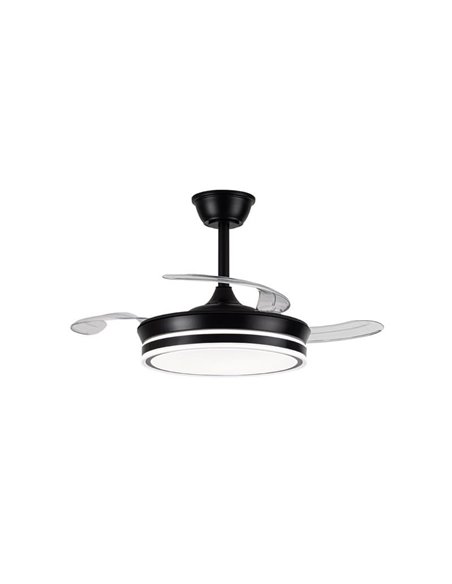 Ventoinha de teto LED com pás retráteis EVO MINI preto, 46W 5520Lm CCT Dim Smart