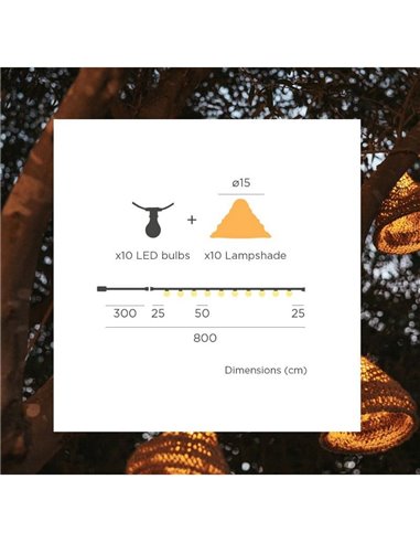 Guirnalda LED solar y recargable MARLO, 10 luces de luz cálida, 35Lm hasta 10 horas, 800cm, exterior techado