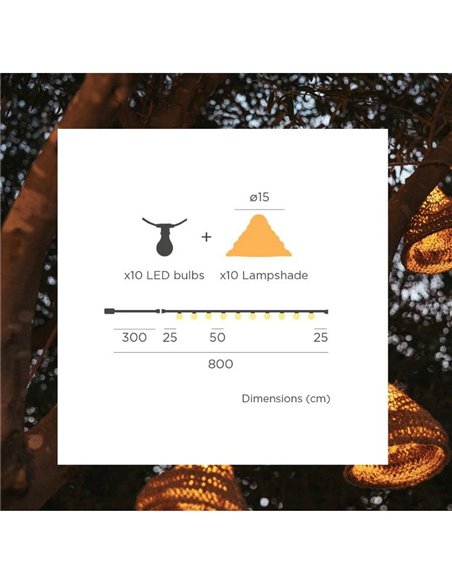 Guirnalda LED solar y recargable MARLO, 10 luces de luz cálida, 35Lm hasta 10 horas, 800cm, exterior techado
