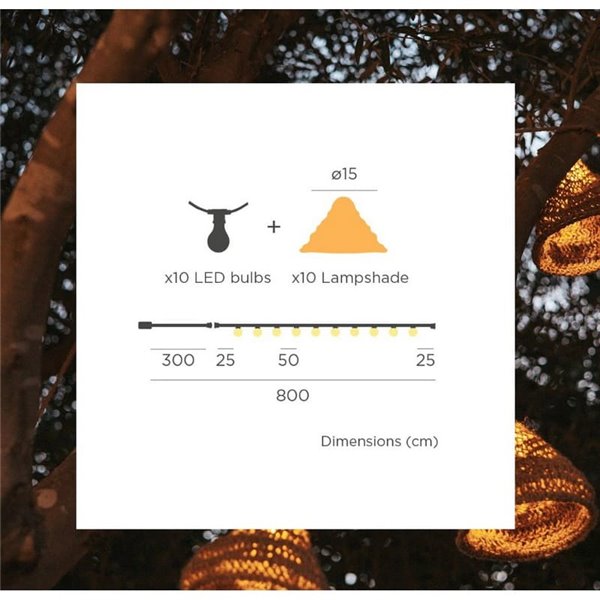 Luzes de corda LED recarregáveis solares MARLO, 10 luzes brancas quentes, 35 lm por até 10 horas, 800 cm, para áreas externas co