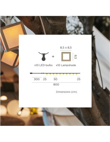 Guirlande décorative LED VEGA, extérieur avec 10 ampoules lumière chaude, solaire, batterie et câble, IP44