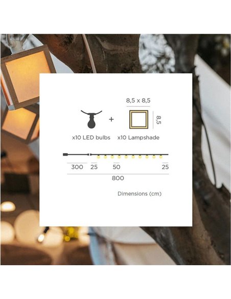 Guirlanda decorativa LED VEGA, para exterior com 10 lâmpadas de luz quente, solar, bateria e cabo, IP44