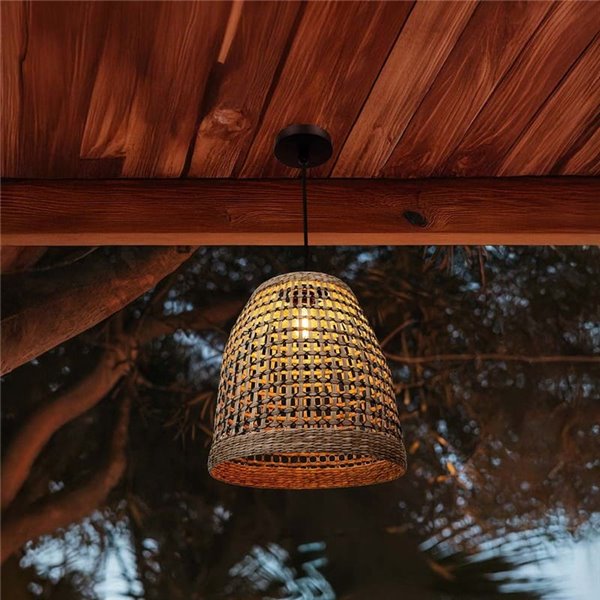 Lampe à suspension d'extérieur POSITANO, E27 (non incluse) style rustique, avec câble textile noir, installation facile