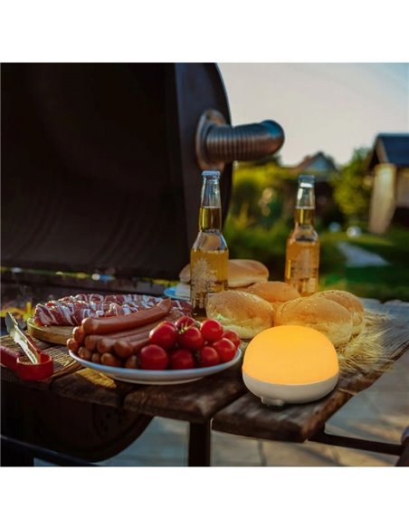 Bombilla LED recargable CHERRY, 9W, luz muy cálida 1800K, con mando IR y base magnética, exterior








