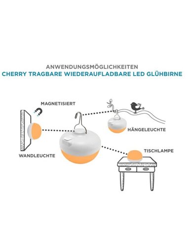 Ampoule LED rechargeable Cherry 9 W, blanc chaud 1800 K, avec télécommande infrarouge et base magnétique, pour l'extérieur